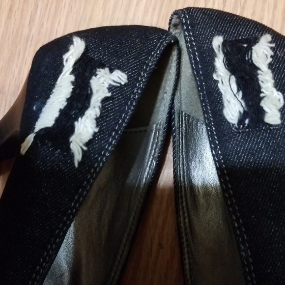 Qupid Black Distressed Denim Heels Platform 8-8.5M - Picture 8 of 8